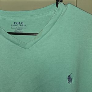 Polo by Ralph Lauren Men's Green V-Neck Shirt